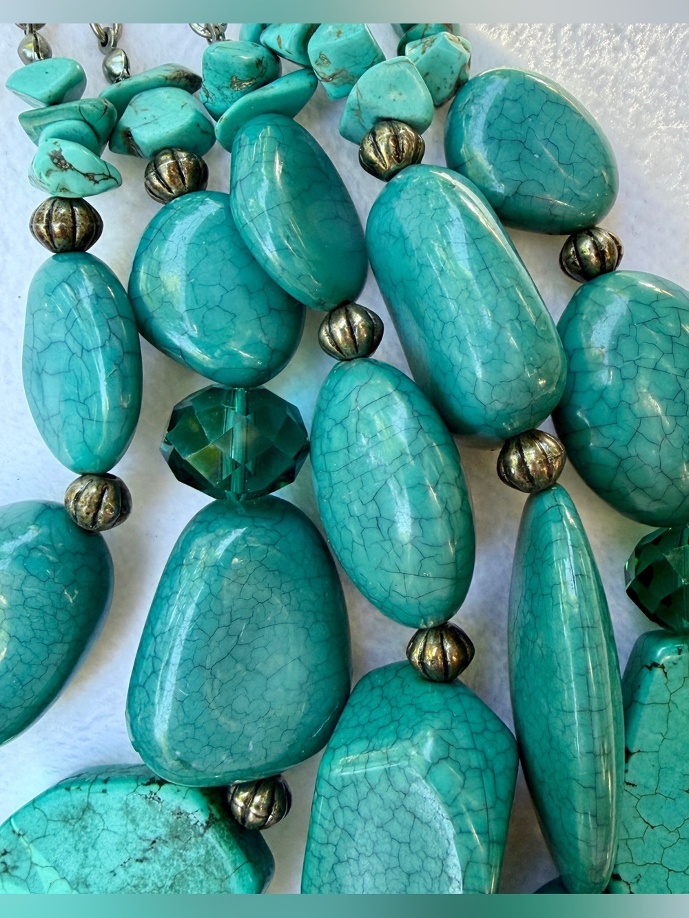 Multi Strand Layered Faux Turquoise Beaded Stone Statement Necklace Southwest - Picture 6 of 16